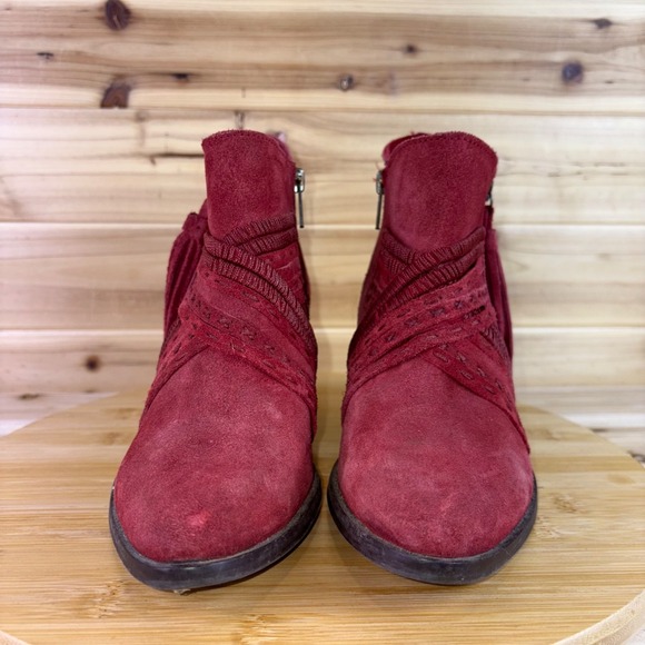 Naughty Monkey Boots Womens 8 Noah Red Suede Leather Fringe Zip Up Ankle Booties - Picture 5 of 14